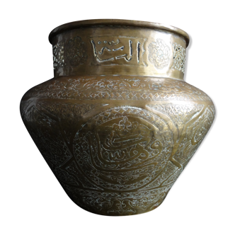 Cache pot vase Persian copper open Islamic 30cm Eastern 19th century