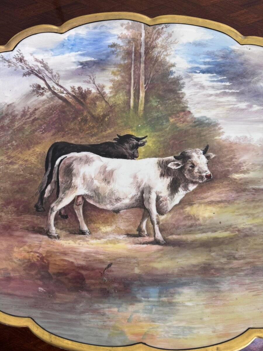 Large decorative plate made of hand-painted porcelain – Countryside scene with cattle