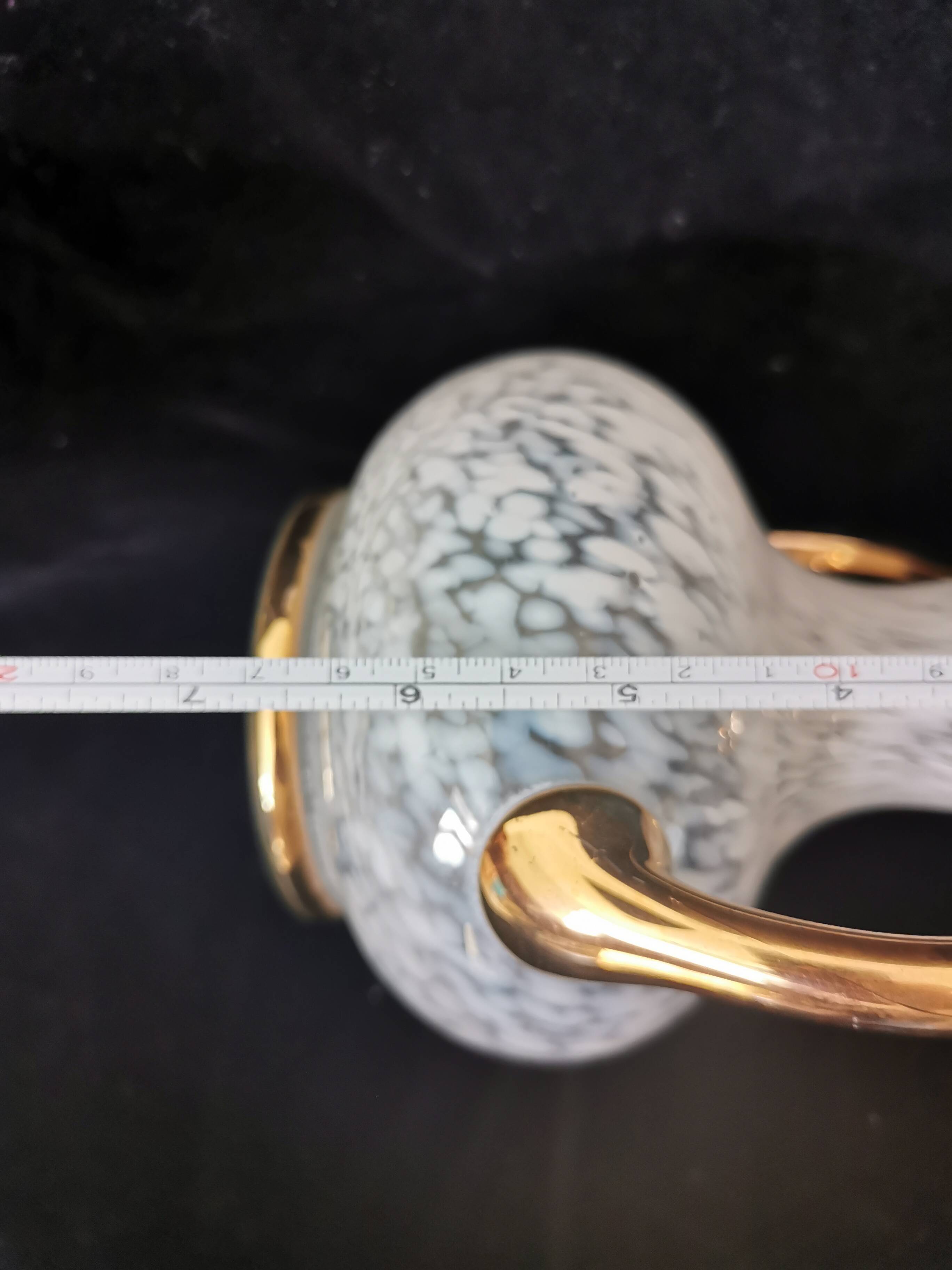 white and gold Clichy glass vase