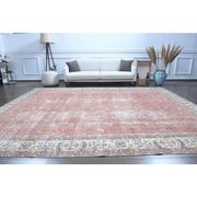 1960s Vintage Persian Handmade Wool Cotton Light Red Area Rug 280x360
