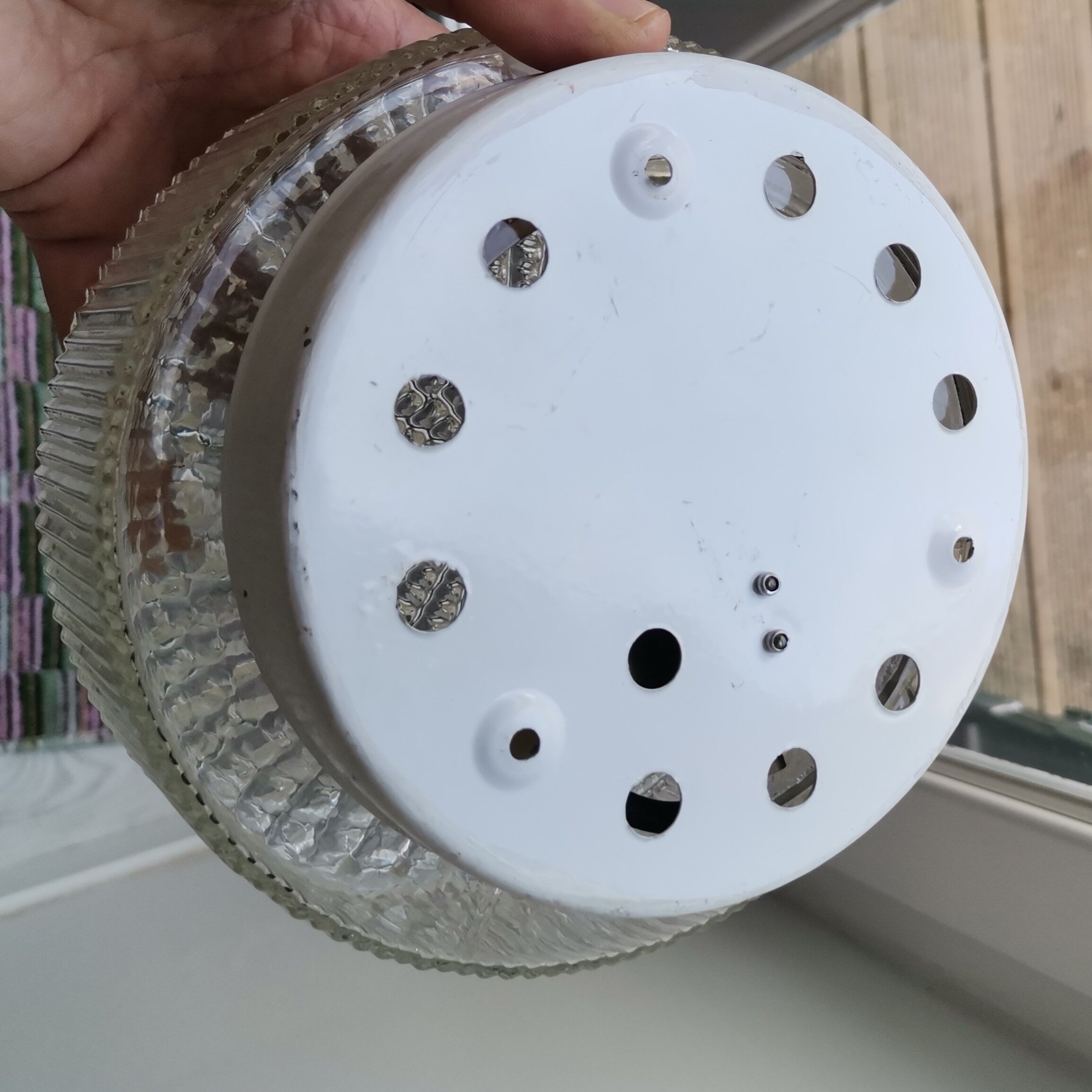 Small minimalist clear glass round flush mount lamp 1960s