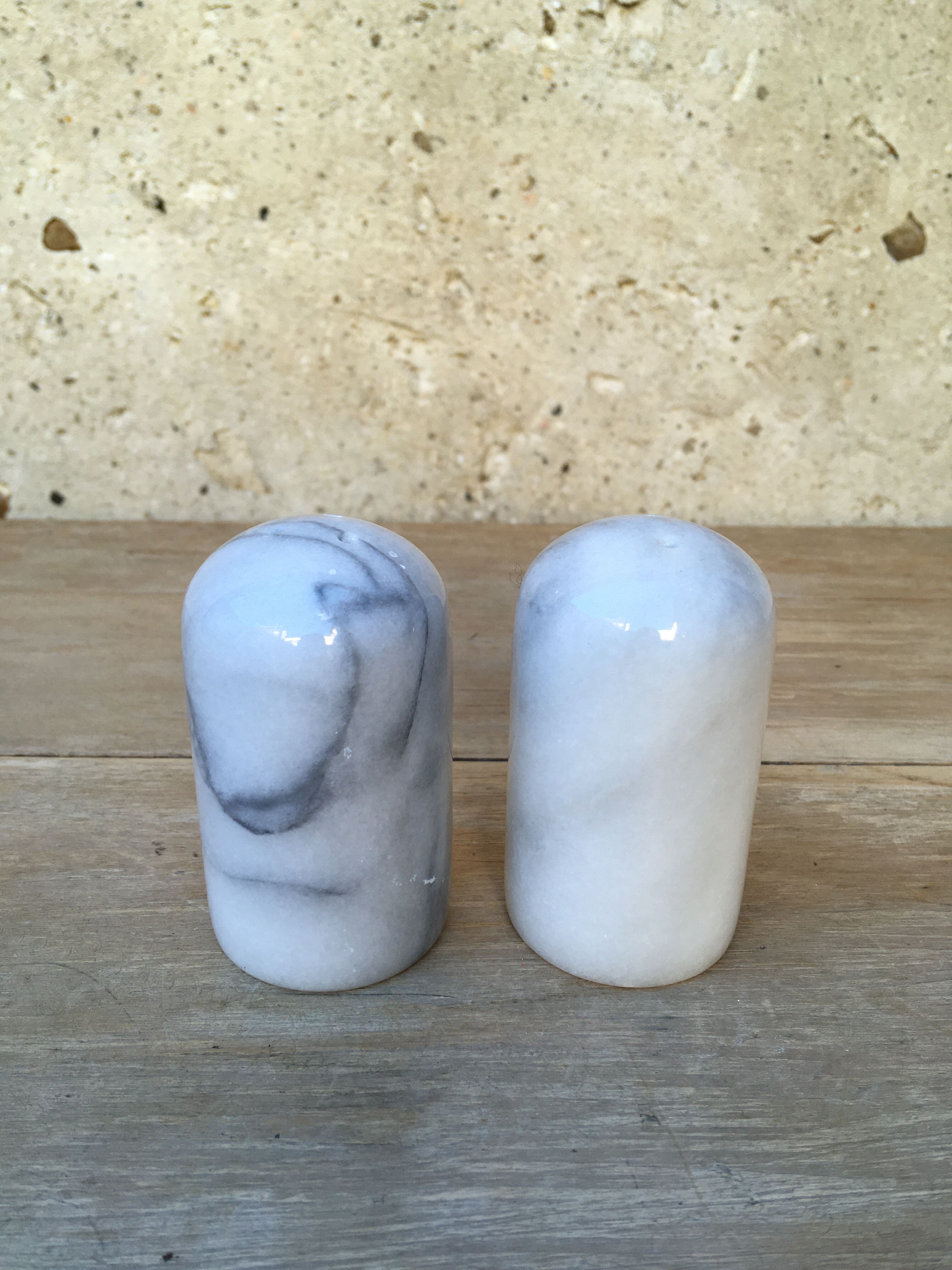 Marble pepper salt shaker duo