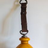 1970s honey yellow opaline pendant light with leather hook