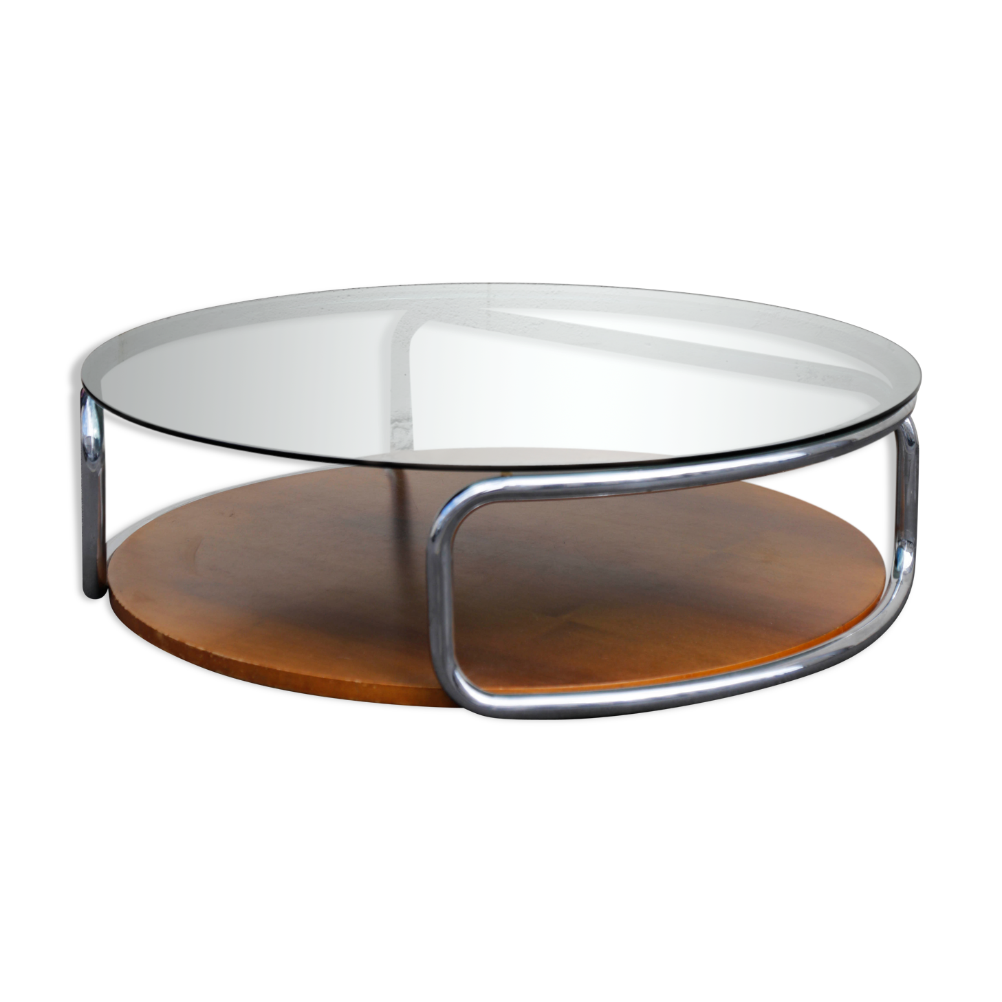 Stainless glass round coffee table Italy 1970