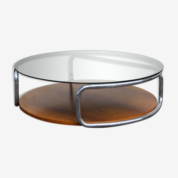 Stainless glass round coffee table Italy 1970