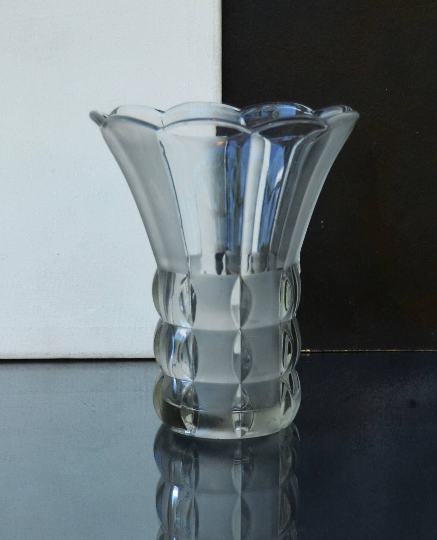 Art Deco Made in Czehoslovakia  Satin and Clear Glass - 22 cm tall