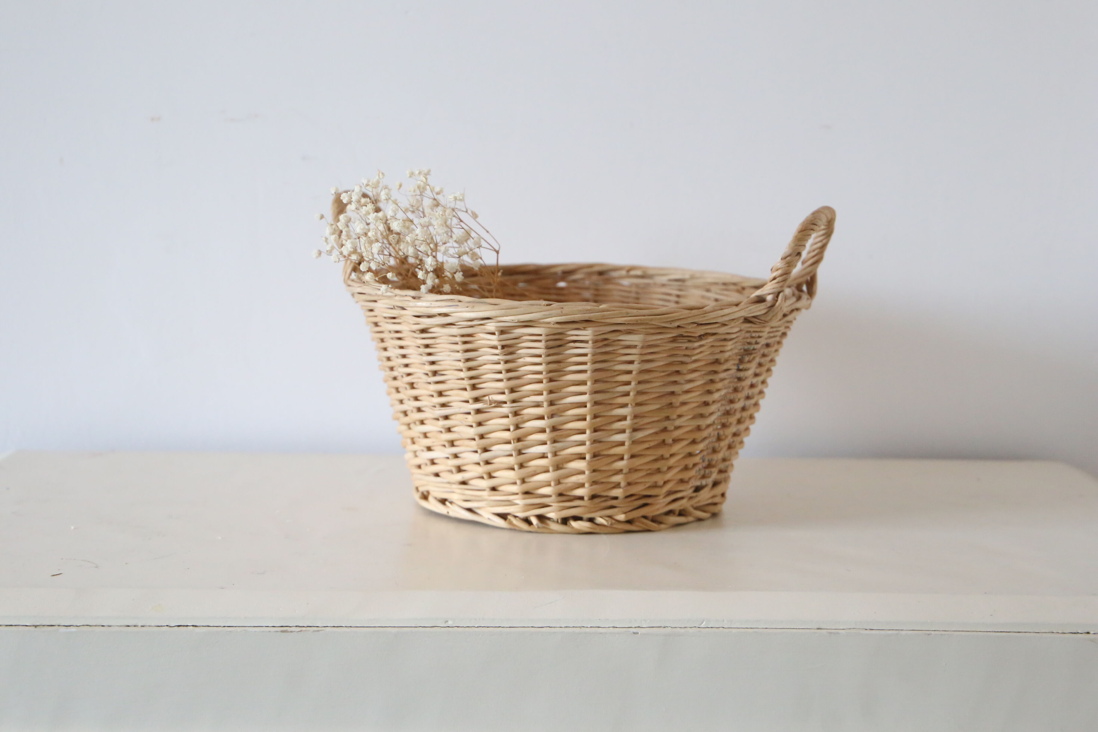 Wicker basket with two handles, vintage, french