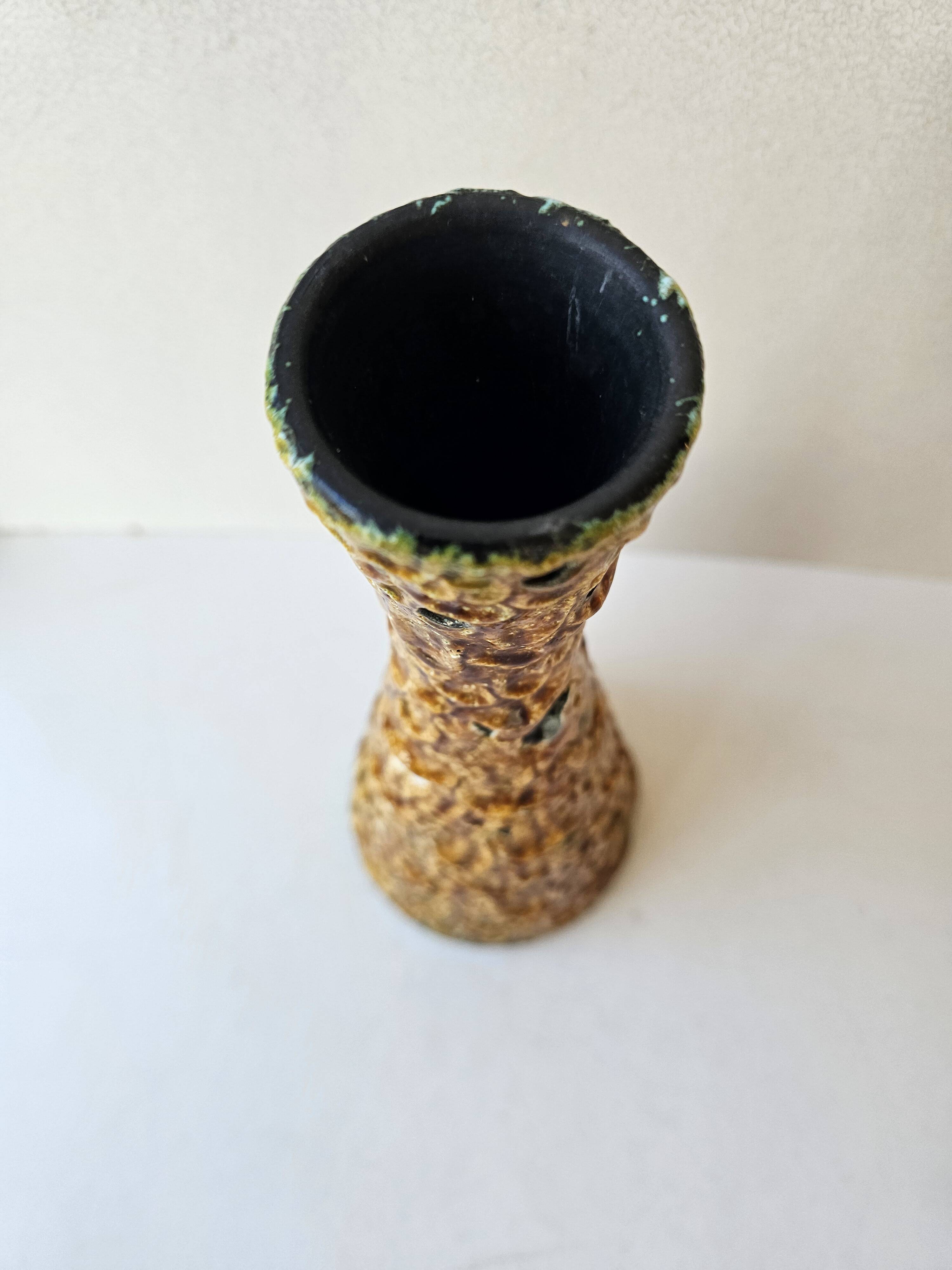 Vintage ceramic vase with honey glazes in Vallauris style, 30cm.