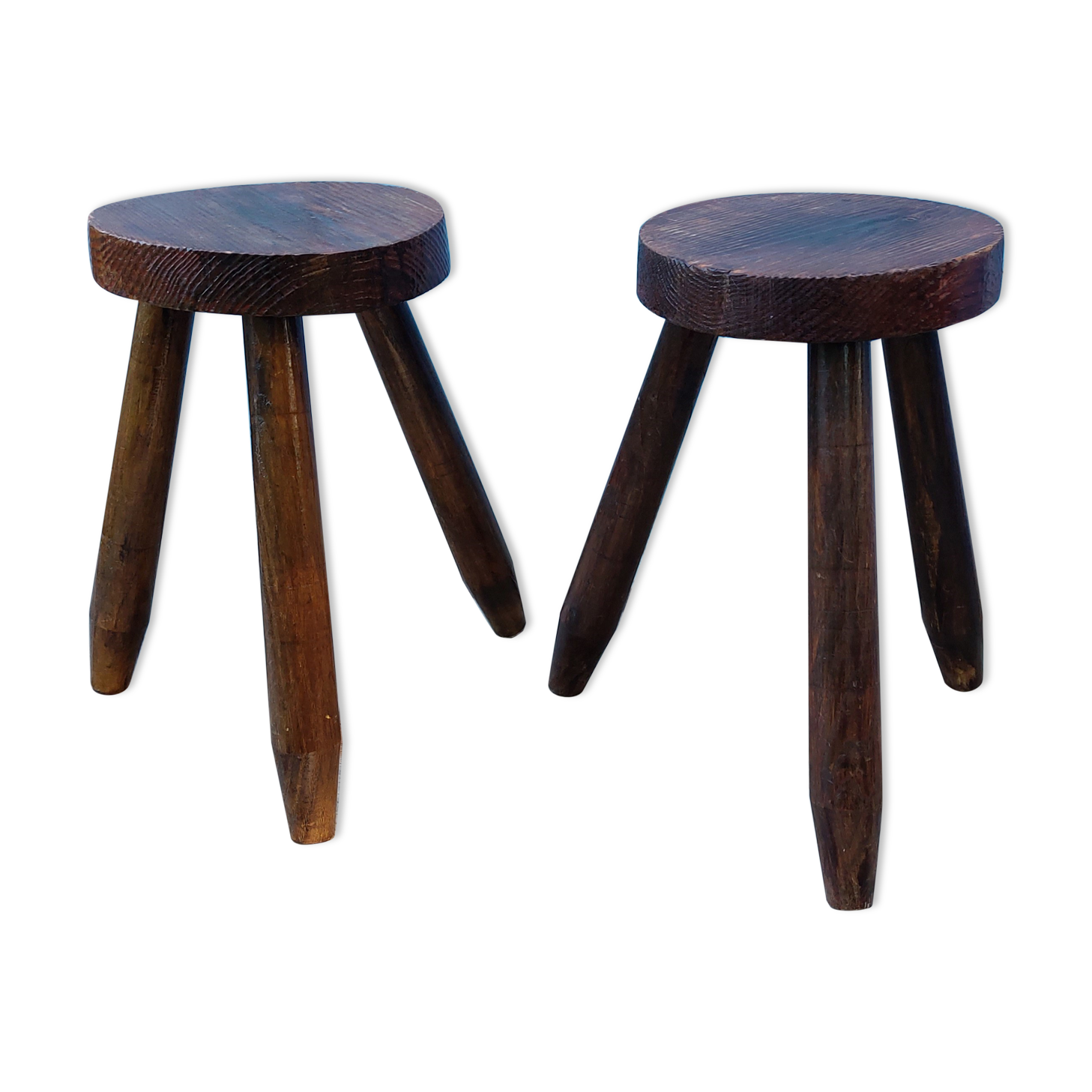 Duo de tabourets tripode de ferme