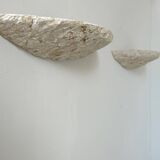 Pair of vintage stone sconces, natural beige, Italy 1979