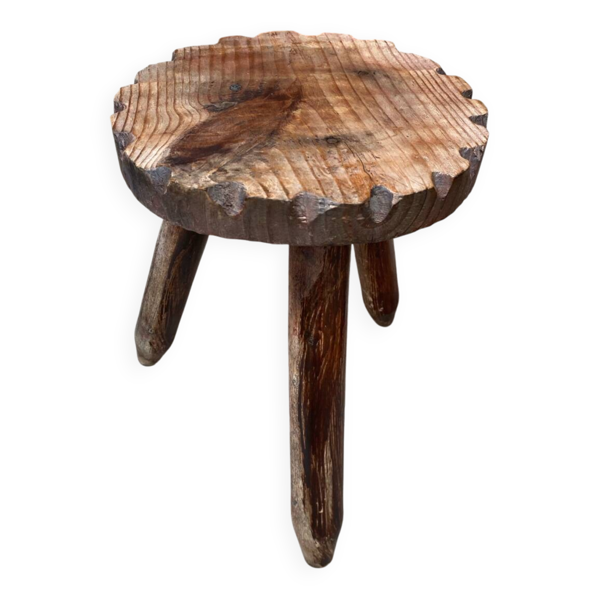 Antique Milking Stool Tripod Raw Wood Folk Art Vintage #C60