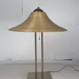 Lampe de table en laiton et rotin en roseau, Italie 1970