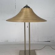 Lampe de table en laiton et rotin en roseau, Italie 1970