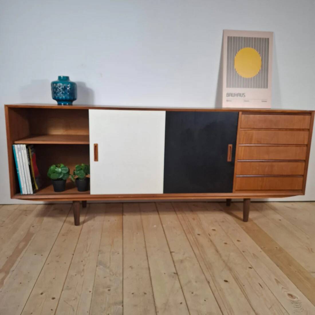 Vintage sideboard with coloured doors – Mid-century modern design, 1960s