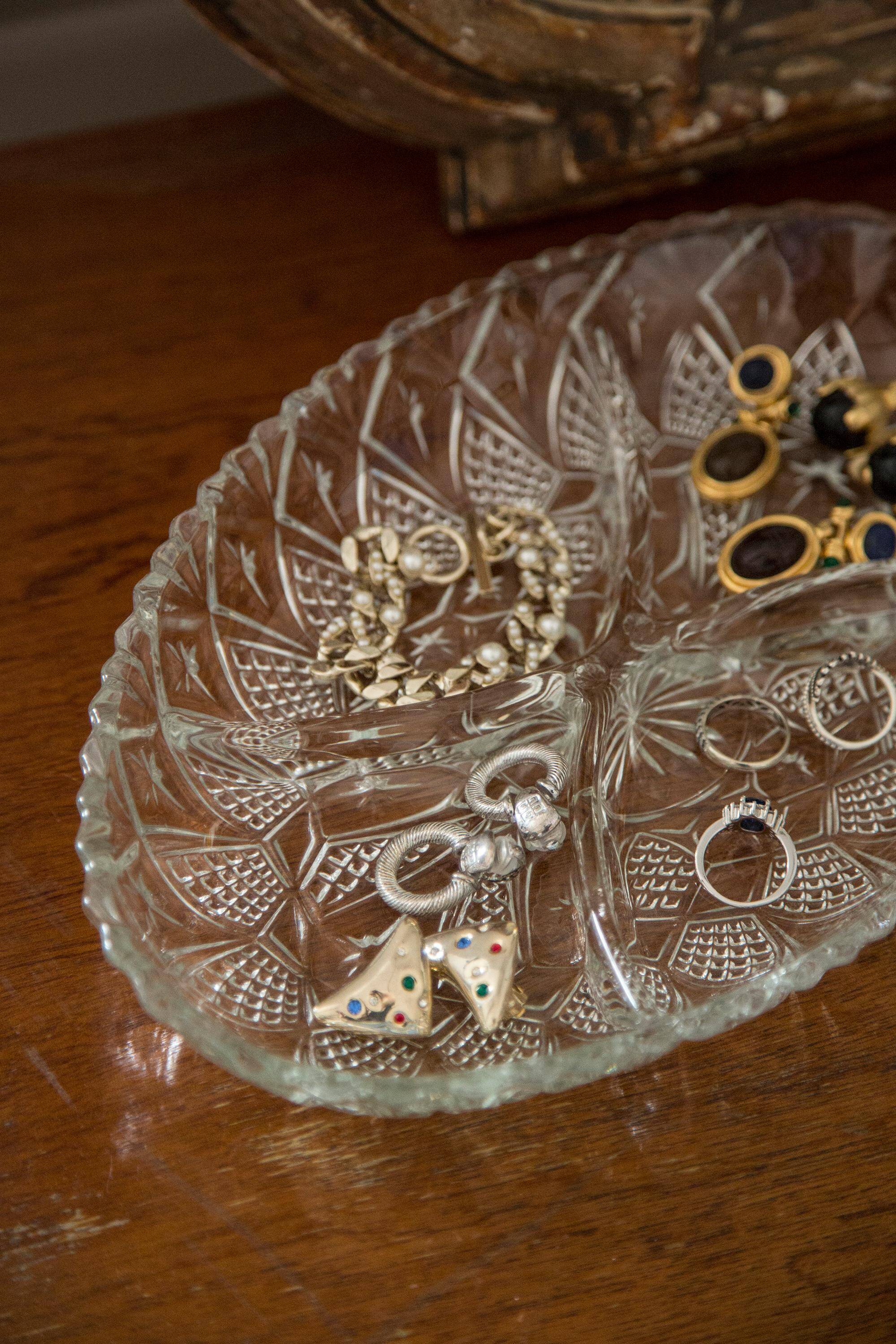 Vintage decorative transparent crystal plate, Italy, 1960s