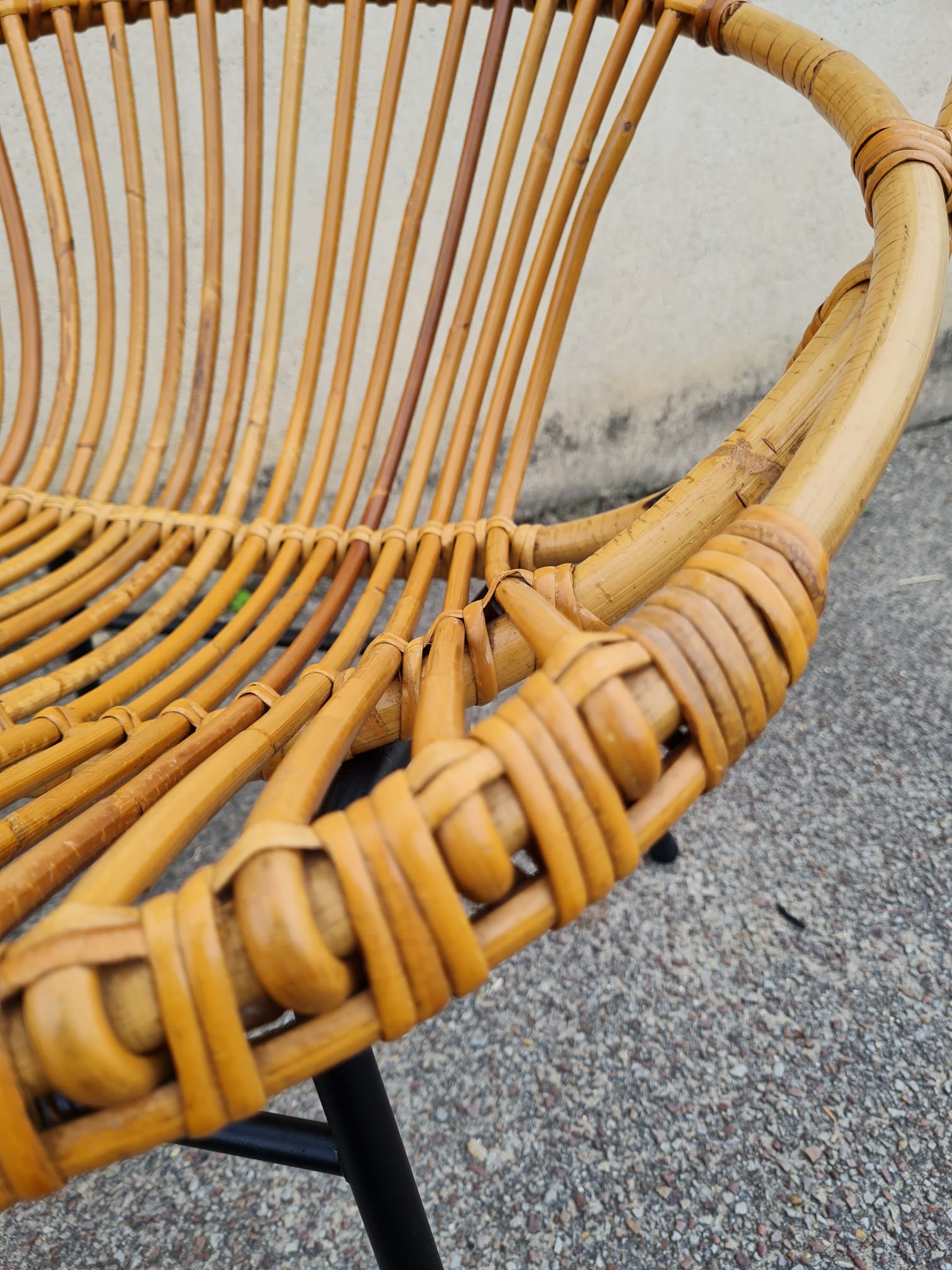 Vintage rattan shell armchair from the 60s