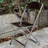 6 chaises pliantes en Plexiglas fumé et métal chrome Chaisor 1970