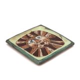 Square ceramic catchall by Roland Zobel, sun design, 1970s.