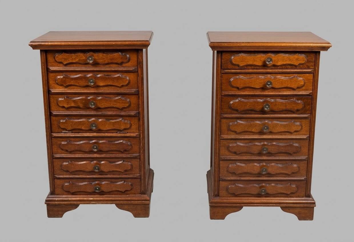 Set of 2 antique bedside tables.