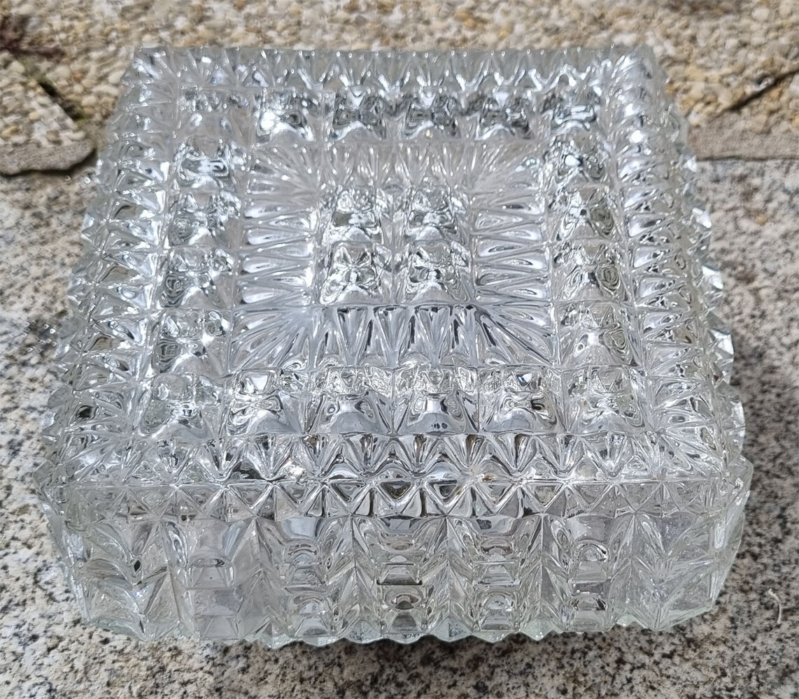 Three square ceiling lights, glass, vintage, 50s