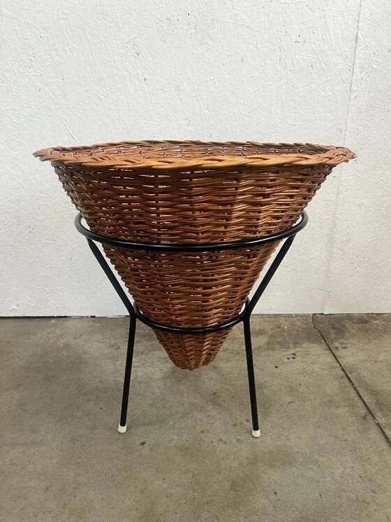 Vintage Rattan Point Basket / Plant Furniture, Netherlands 1960's