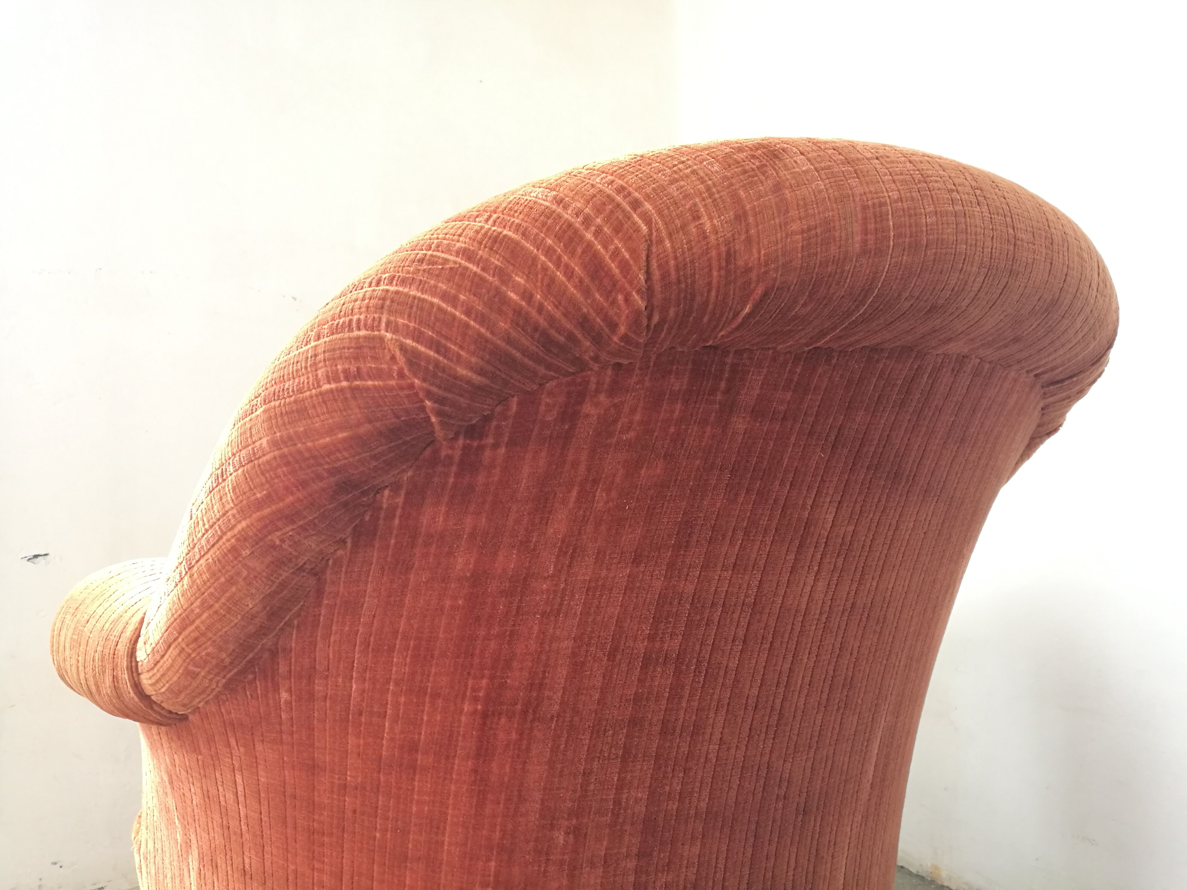 Orange velvet toad armchair
