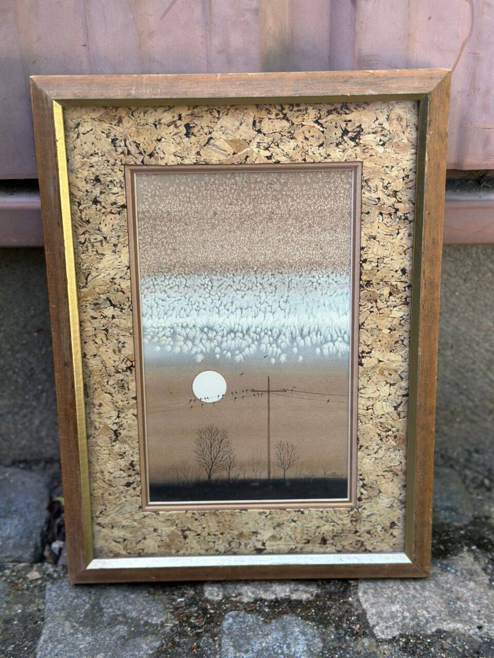 Tableau vintage 70s Robert Kelly avec cadre en liège