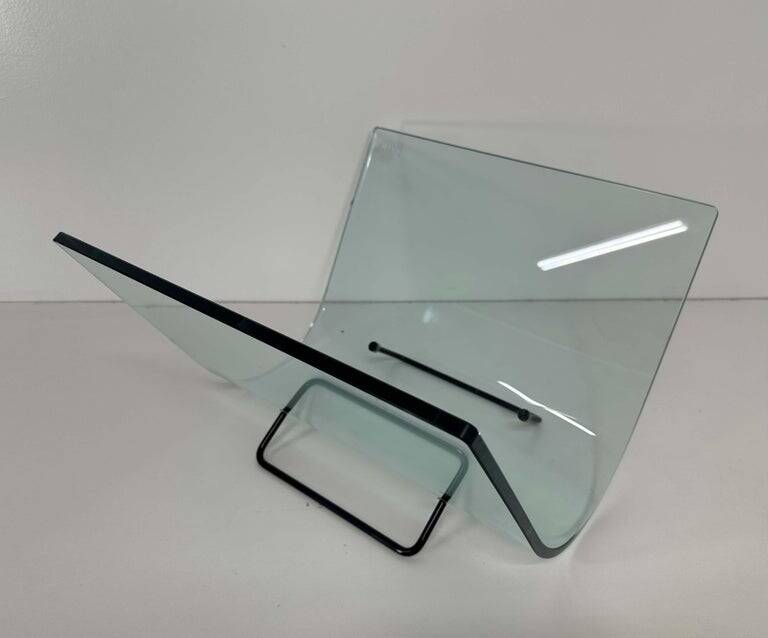 Italian Curved Glass and Metal Magazine Holder, FIAM, 1980s