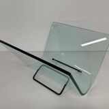 Italian Curved Glass and Metal Magazine Holder, FIAM, 1980s