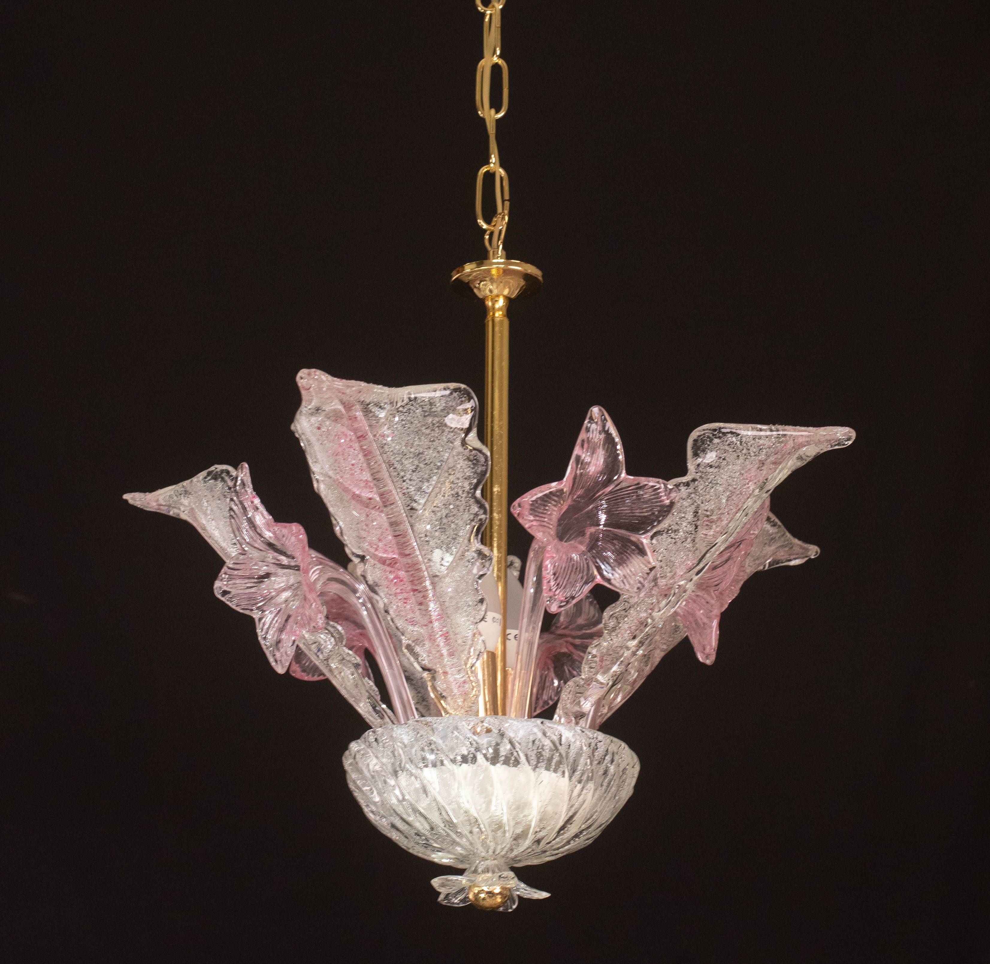 Charming Vintage Pink Flowers Murano Chandelier, 1970