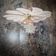 Hanging flower, 12 petals in rattan and pink linen, vintage glass globe