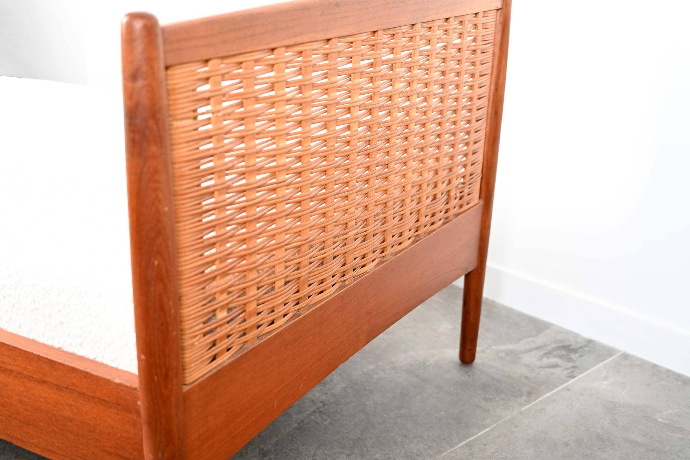 Danish teak bed from the 1960s / reupholstered mattress