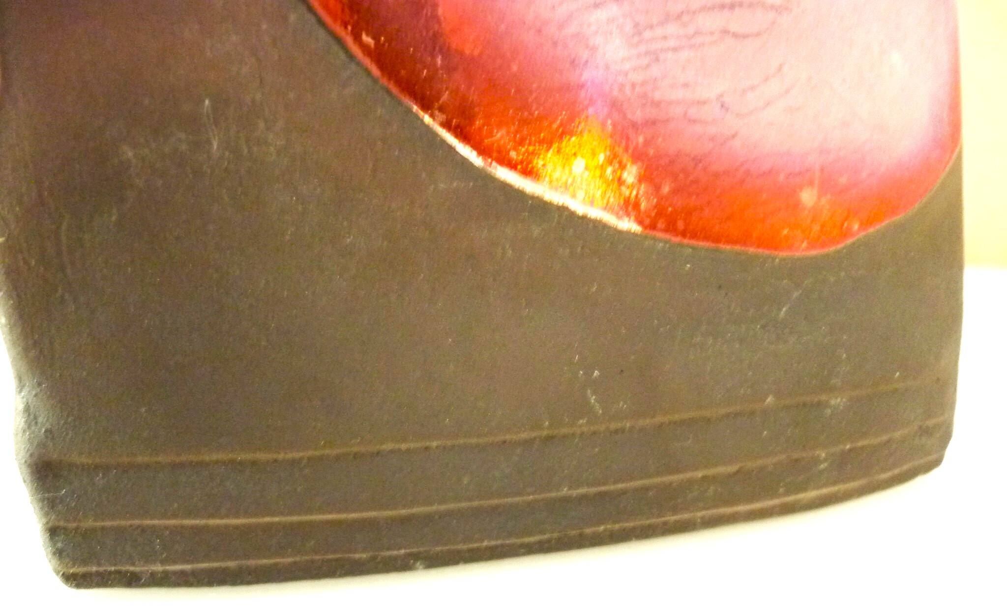 Raku ceramic vase, brutalist, gilded, design by Tony Evans