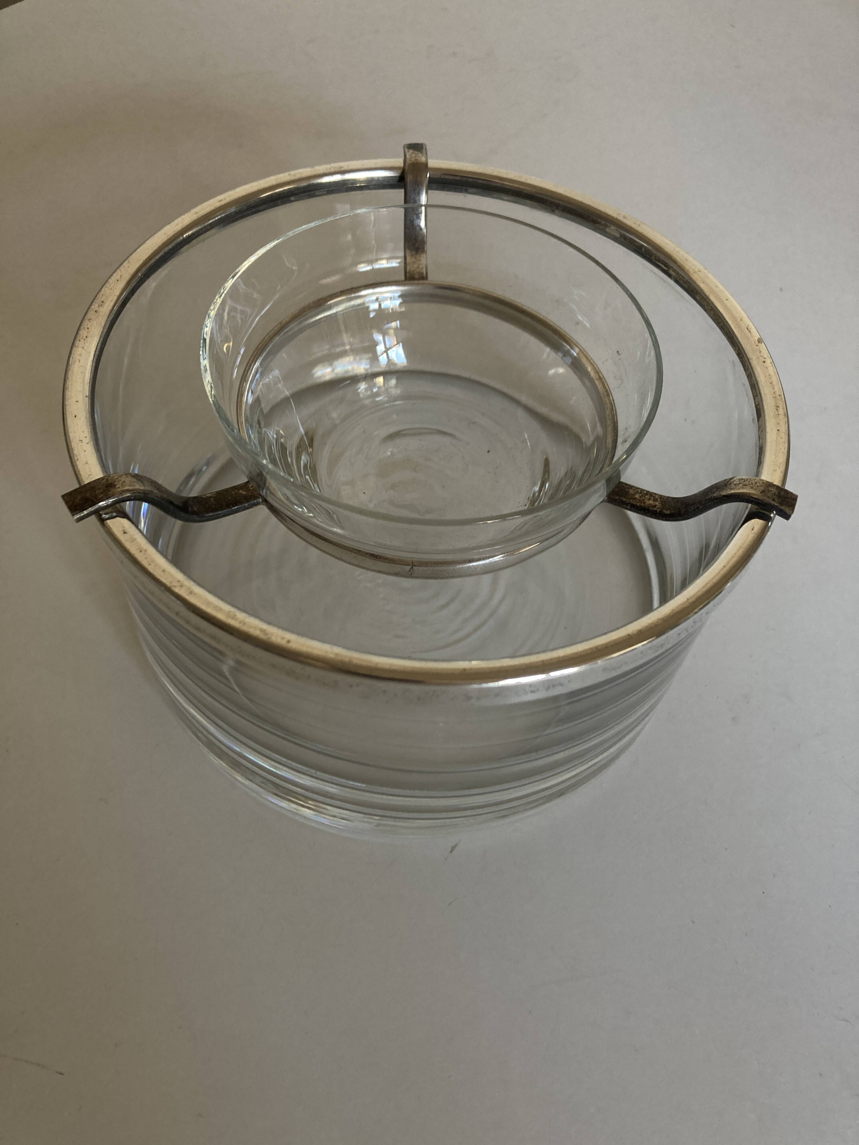 Caviar server on ice glass silver metal 1960