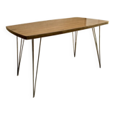 Table basse vintage 1960 Formica teck et pieds laiton