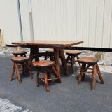 Table and 6 brutalist stools 1970