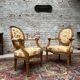 Pair of armchairs medallion in natural wood Louis XVI style