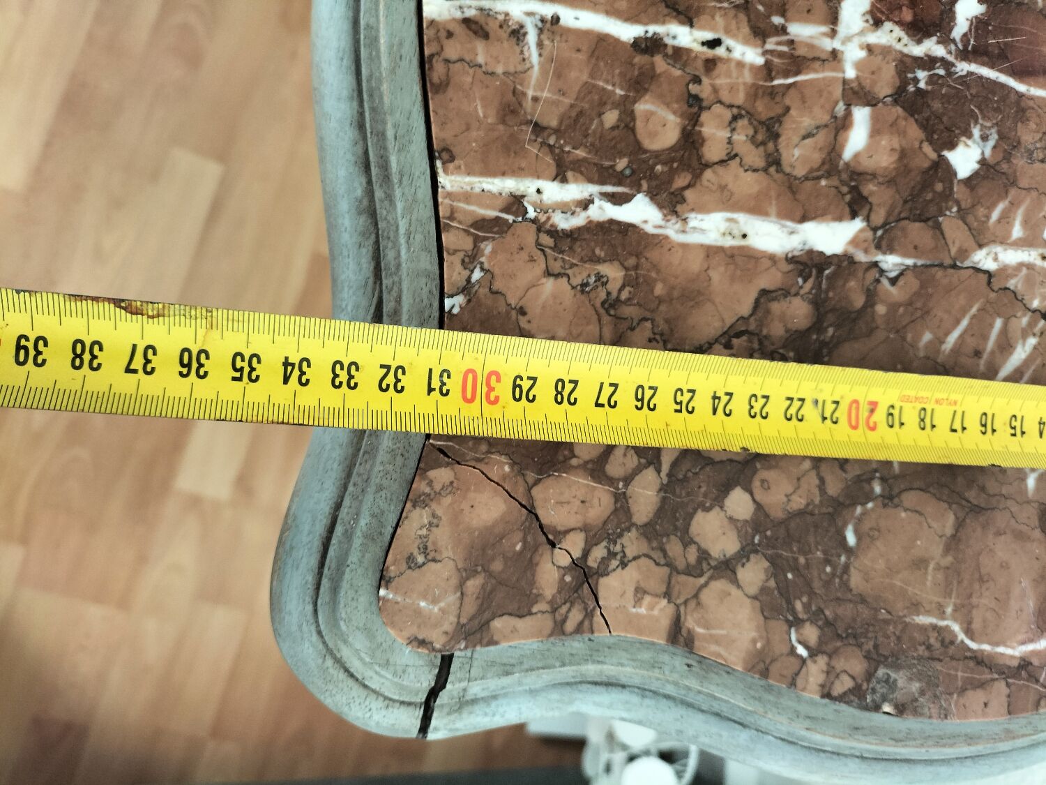 Table de chevet en bois et marbre, 1 tiroir et 1 placard