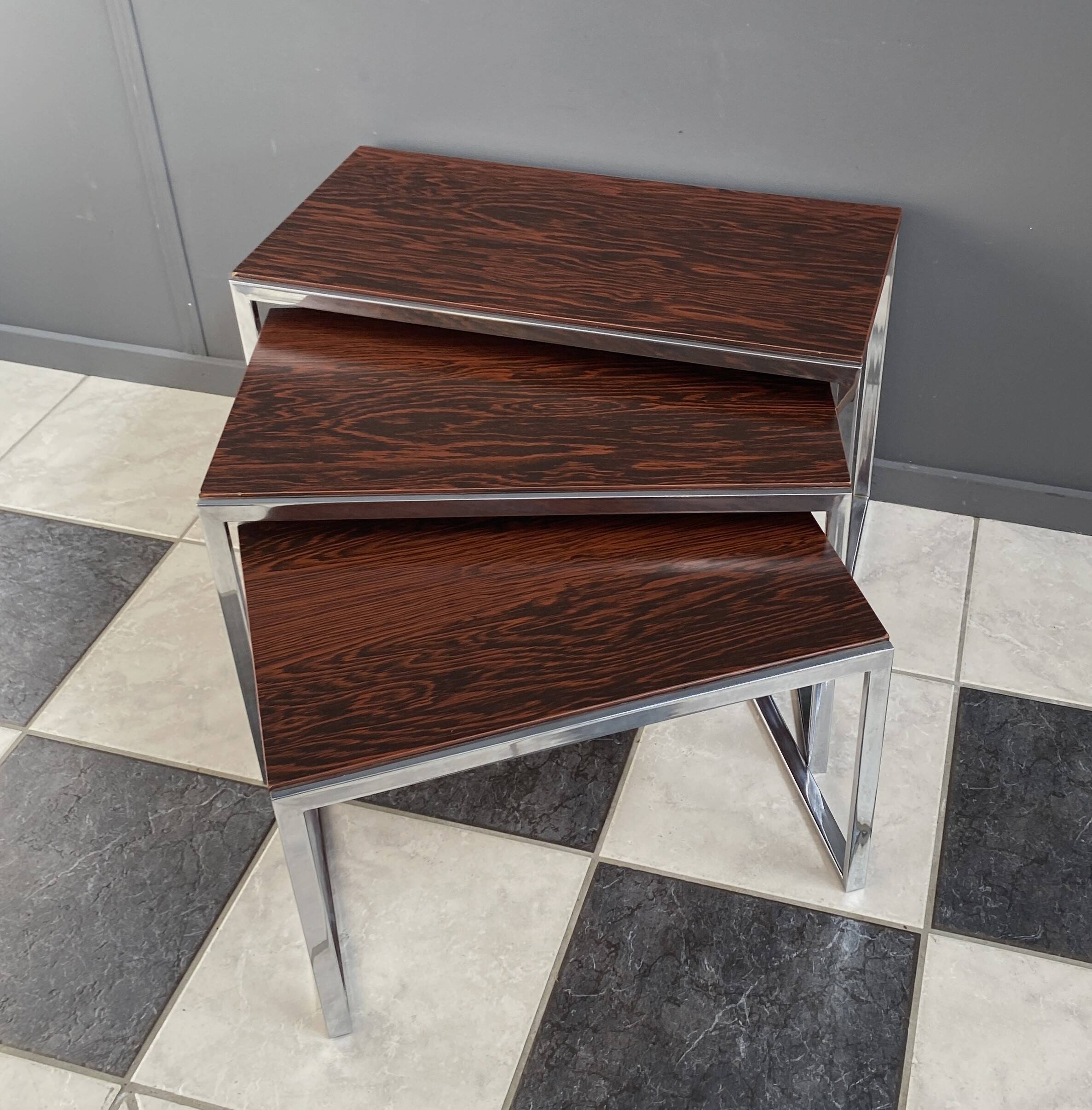 Chrome and rosewood nesting set 1970s