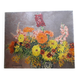 Ancient painting depicting a bouquet of flowers.