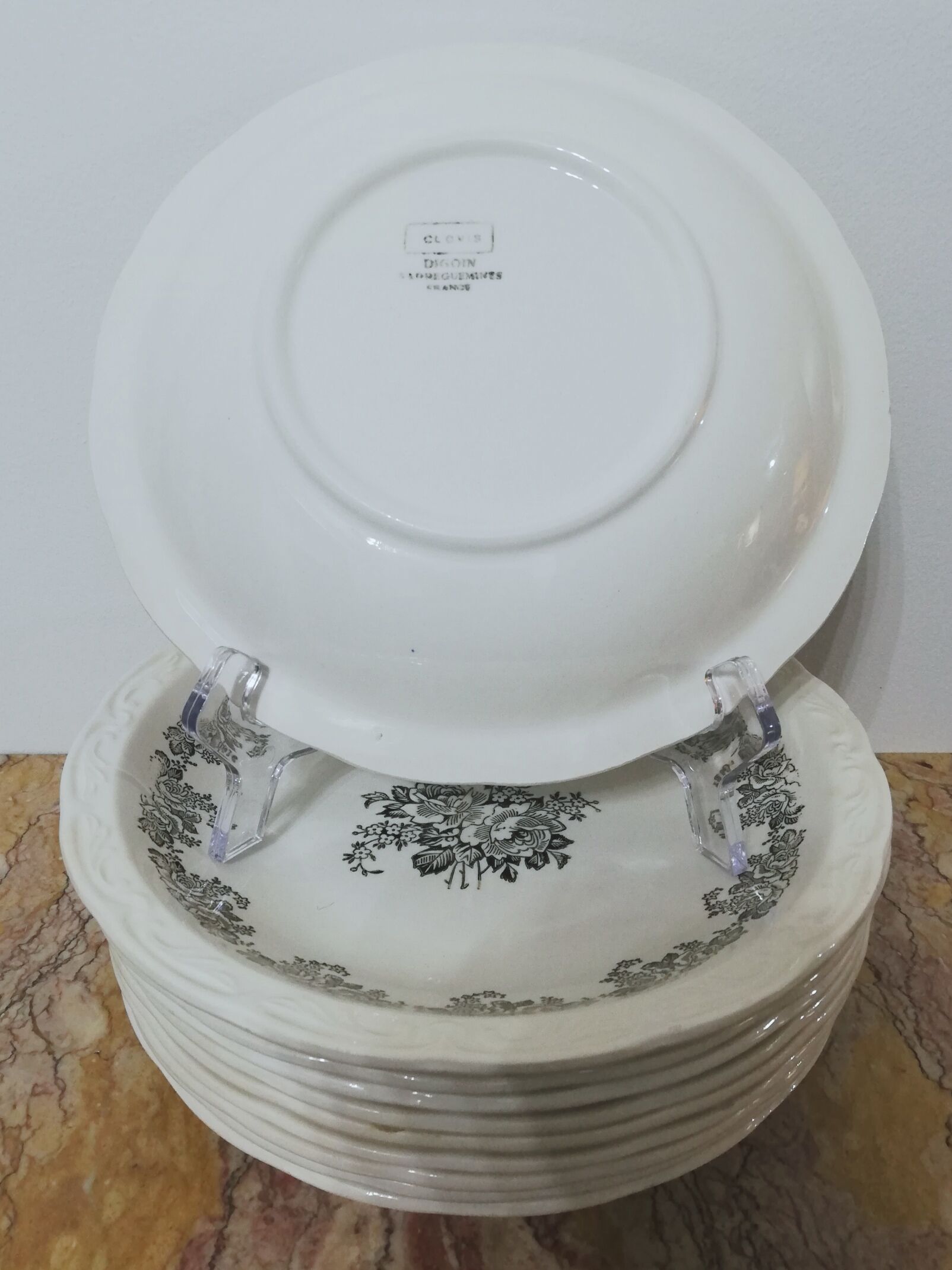 Set of 10 hollow plates Digoin Sarreguemines model "Clovis"