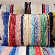 Multicoloured bohemian floor cushion – Handwoven striped recycled cotton