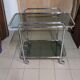 Dessert bar with chromed metal and smoked glass wheels, 70s