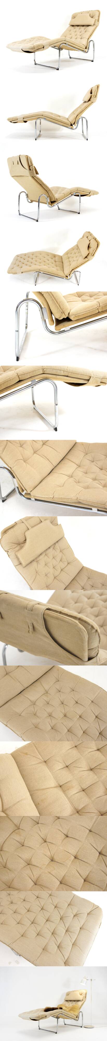 Chaise longue rétro vintage Christer Blomquist Ikea en chrome, fauteuil danois.