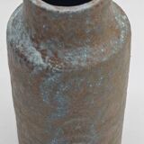 Brutalist stoneware vase with blue powdered enamel