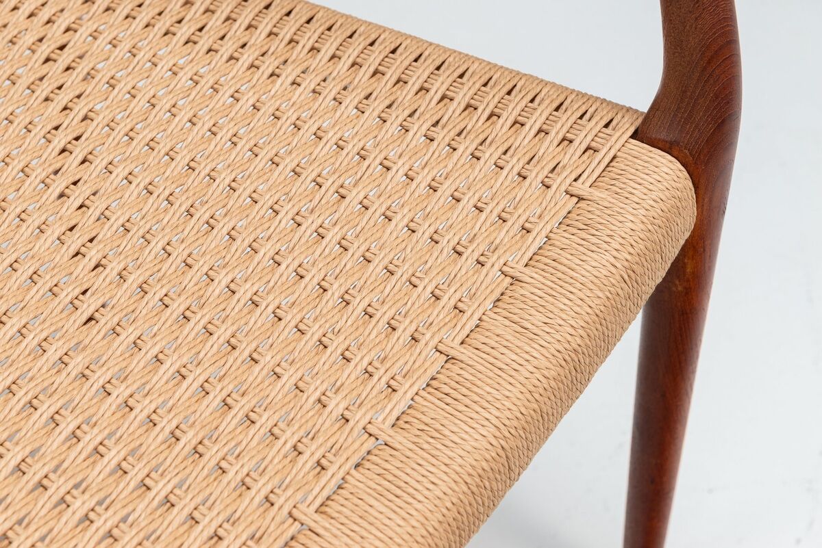 Niels Otto Moller model 66 armchairs in teak and paper cord Denmark 1970