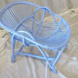 Blue painted rattan armchair