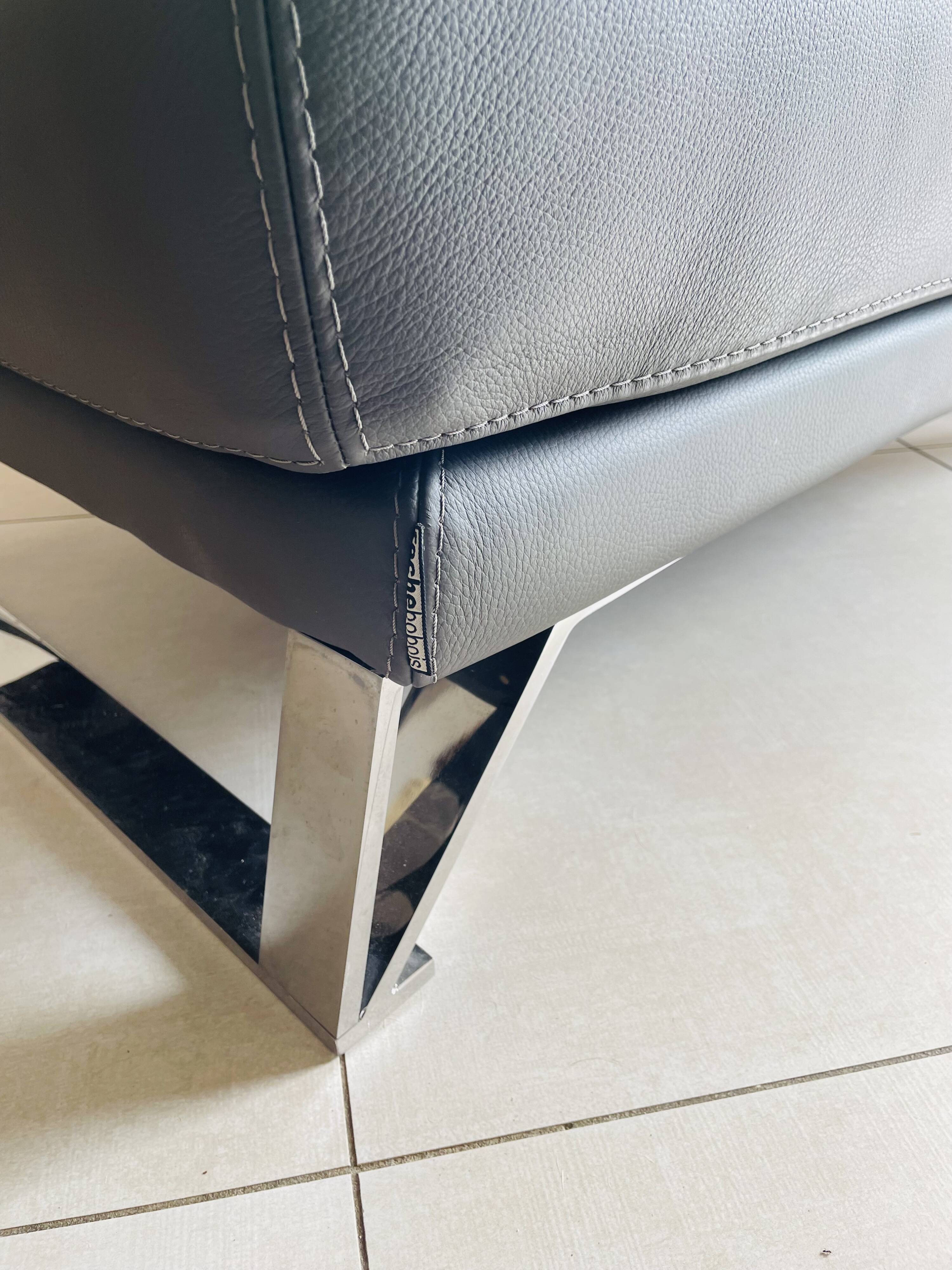 Large Roche Bobois leather pouf in gray color