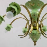 Neoclassical Style 8-Iight Italian Porcelain and Brass Chandelier, 1960s
