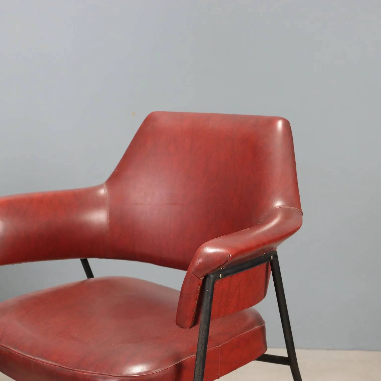 Pair of vintage metal and faux leather armchairs, Italian design, 1960s